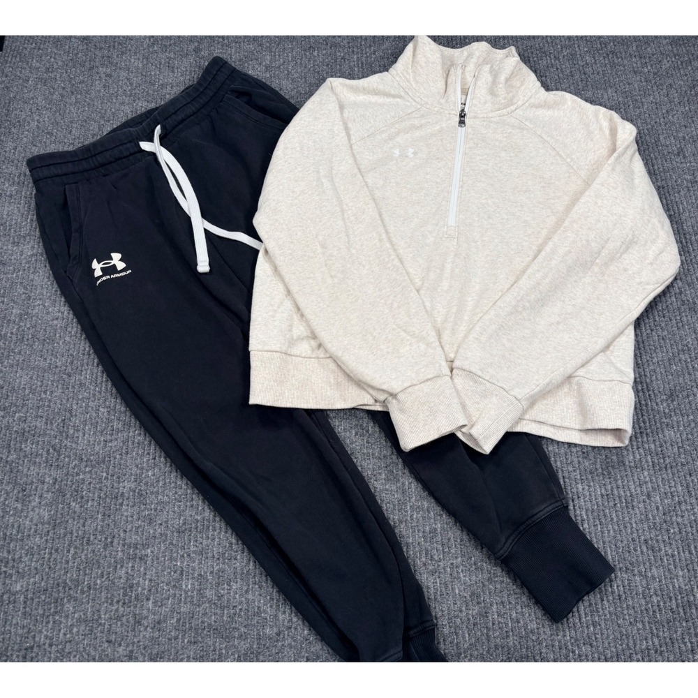 Under Armour Womens Quarter Zip Pullover and Jogger Sweatpants Set Small Black